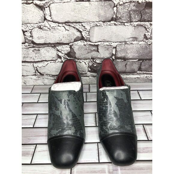 Oh! Healthy Heels Blue Gray Leather Croc Print Ankle Heel Booties Women Sz 39EU - Picture 2 of 16